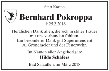 Anzeige  Bernhard Pokroppa  Lippische Landes-Zeitung