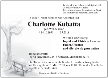 Anzeige  Charlotte Kubatta  Lippische Landes-Zeitung