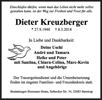 Anzeige  Dieter Kreuzberger  Lippische Landes-Zeitung