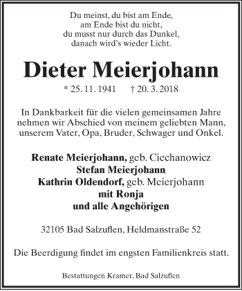 Anzeige  Dieter Meierjohann  Lippische Landes-Zeitung