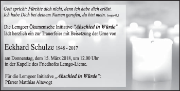Anzeige  Eckhard Schulze  Lippische Landes-Zeitung