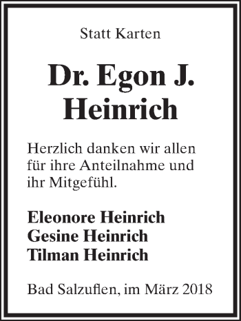 Anzeige  Egon J. Heinrich  Lippische Landes-Zeitung