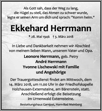 Anzeige  Ekkehard Herrmann  Lippische Landes-Zeitung