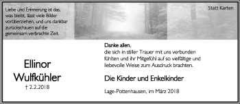 Anzeige  Ellinor Wulfkühler  Lippische Landes-Zeitung