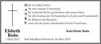 Anzeige  Elsbeth Bobe  Lippische Landes-Zeitung