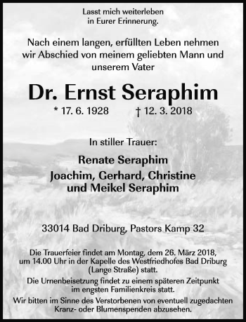 Anzeige  Ernst Seraphim  Lippische Landes-Zeitung