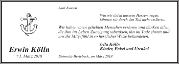 Anzeige  Erwin Kölln  Lippische Landes-Zeitung