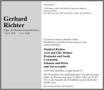 Anzeige  Gerhard Richter  Lippische Landes-Zeitung