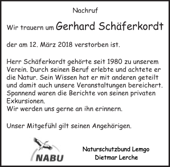 Anzeige  Gerhard Schäferkordt  Lippische Landes-Zeitung