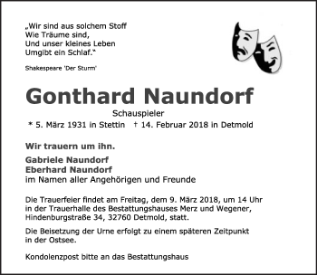 Anzeige  Gonthard Naundorf  Lippische Landes-Zeitung