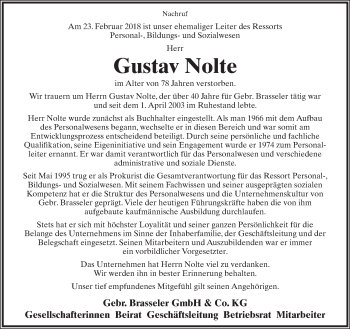 Anzeige  Gustav Nolte  Lippische Landes-Zeitung