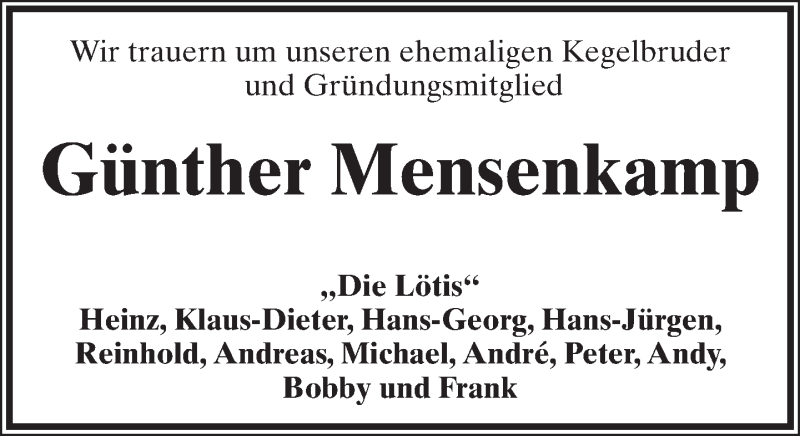  Traueranzeige für Günther Mensenkamp vom 03.03.2018 aus Lippische Landes-Zeitung