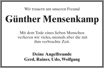 Anzeige  Günther Mensenkamp  Lippische Landes-Zeitung
