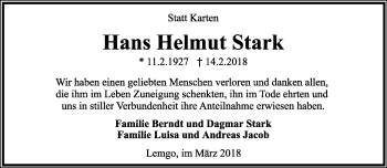 Anzeige  Hans Helmut Stark  Lippische Landes-Zeitung