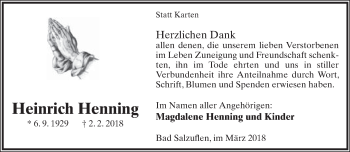 Anzeige  Heinrich Henning  Lippische Landes-Zeitung