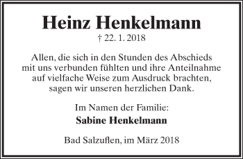 Anzeige  Heinz Henkelmann  Lippische Landes-Zeitung
