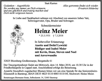 Anzeige  Heinz Meier  Lippische Landes-Zeitung