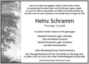 Anzeige  Heinz Schramm  Lippische Landes-Zeitung