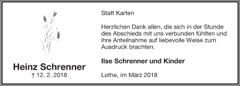 Anzeige  Heinz Schrenner  Lippische Landes-Zeitung
