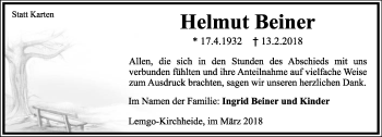 Anzeige  Helmut Beiner  Lippische Landes-Zeitung