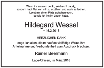 Anzeige  Hildegard Wessel  Lippische Landes-Zeitung