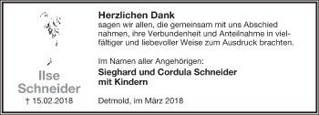 Anzeige  Ilse Schneider  Lippische Landes-Zeitung