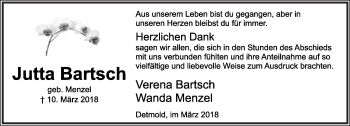 Anzeige  Jutta Bartsch  Lippische Landes-Zeitung