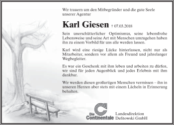 Anzeige  Karl Giesen  Lippische Landes-Zeitung