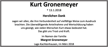 Anzeige  Kurt Gronemeyer  Lippische Landes-Zeitung