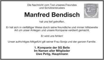 Anzeige  Manfred Bendisch  Lippische Landes-Zeitung
