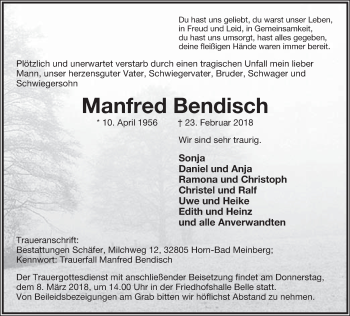 Anzeige  Manfred Bendisch  Lippische Landes-Zeitung