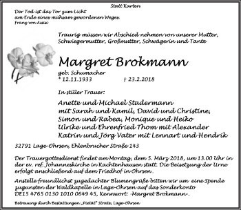 Anzeige  Margret Brokmann  Lippische Landes-Zeitung