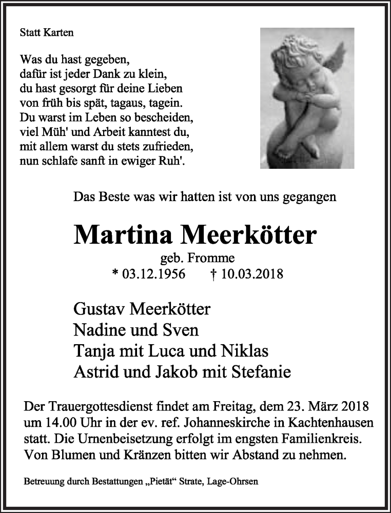  Traueranzeige für Martina Meerkötter vom 17.03.2018 aus Lippische Landes-Zeitung