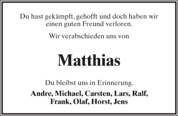 Anzeige  Matthias   Lippische Landes-Zeitung