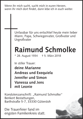 Anzeige  Raimund Schmolke  Lippische Landes-Zeitung