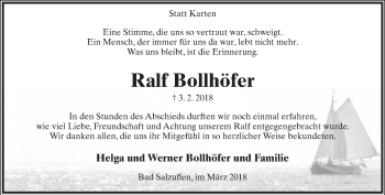 Anzeige  Ralf Bollhöfer  Lippische Landes-Zeitung