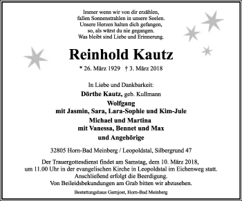 Anzeige  Reinhold Kautz  Lippische Landes-Zeitung