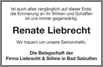 Anzeige  Renate Liebrecht  Lippische Landes-Zeitung