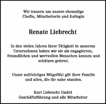 Anzeige  Renate Liebrecht  Lippische Landes-Zeitung