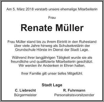 Anzeige  Renate Müller  Lippische Landes-Zeitung