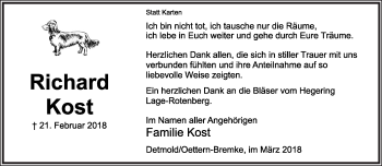 Anzeige  Richard Kost  Lippische Landes-Zeitung
