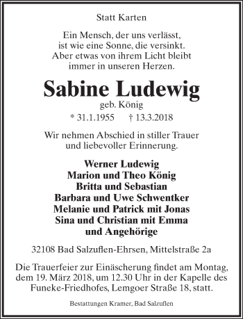 Anzeige  Sabine Ludewig  Lippische Landes-Zeitung