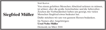 Anzeige  Siegfried Müller  Lippische Landes-Zeitung