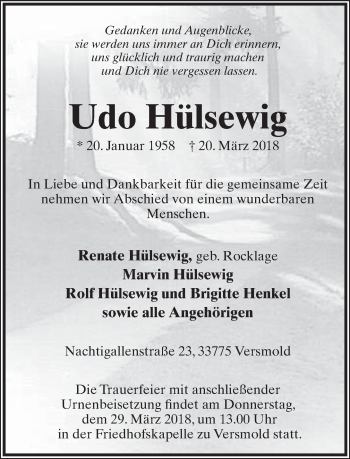 Anzeige  Udo Hülsewig  Lippische Landes-Zeitung