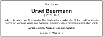 Anzeige  Ursel Beermann  Lippische Landes-Zeitung