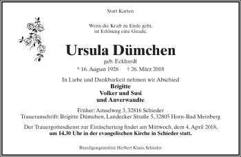 Anzeige  Ursula Dümchen  Lippische Landes-Zeitung