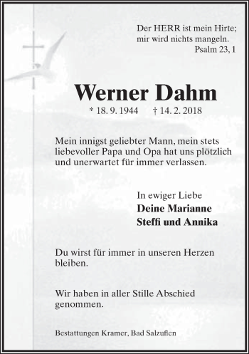 Anzeige  Werner Dahm  Lippische Landes-Zeitung