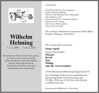 Anzeige  Wilhelm Helming  Lippische Landes-Zeitung