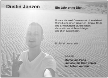 Anzeige  Dustin Janzen  Lippische Landes-Zeitung