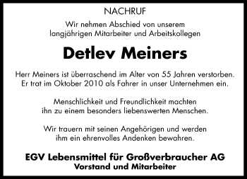 Anzeige  Detlev Meiners  Lippische Landes-Zeitung